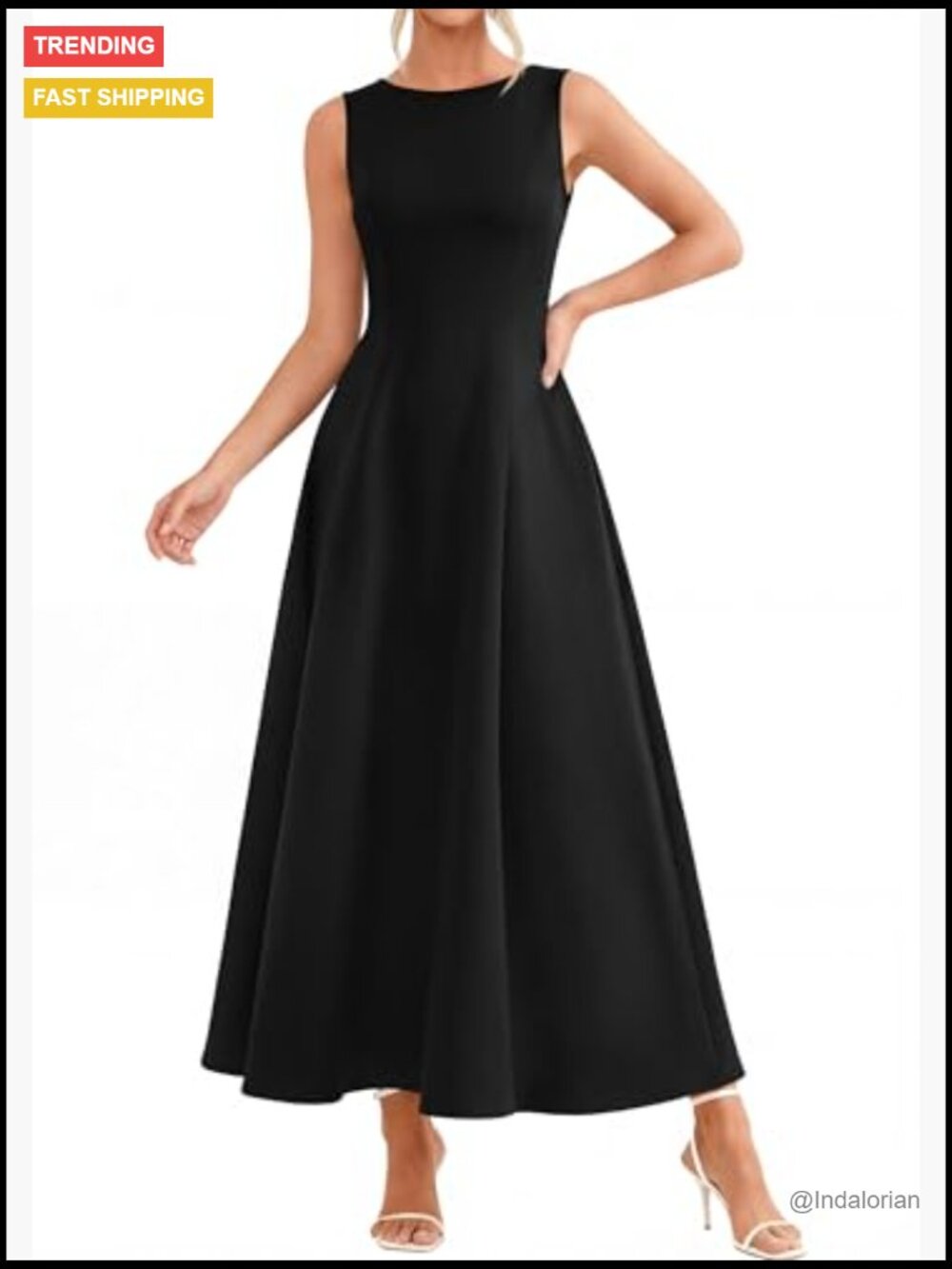 Women's Maxi Dress Sleeveless Tank A-Line Flowy Swing Dress with Pockets - Picture 6 of 7